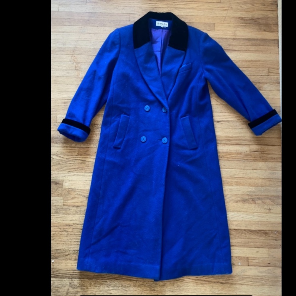 Vintage Herman Kay Ladies Blue Wool Blend Double Breasted Winter Coat